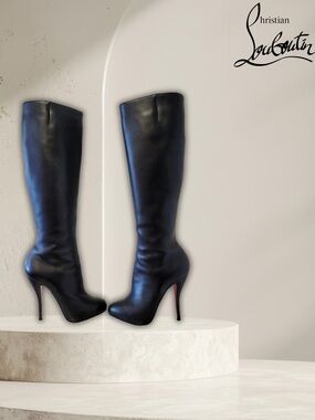 Christian Louboutin Black Leather Over-the-Knee Stiletto Boots